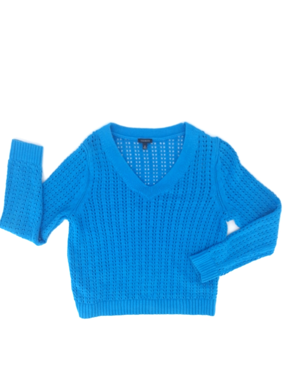 ✨Talbots Bright Blue Open Stitch V-Neck Sweater Size M✨